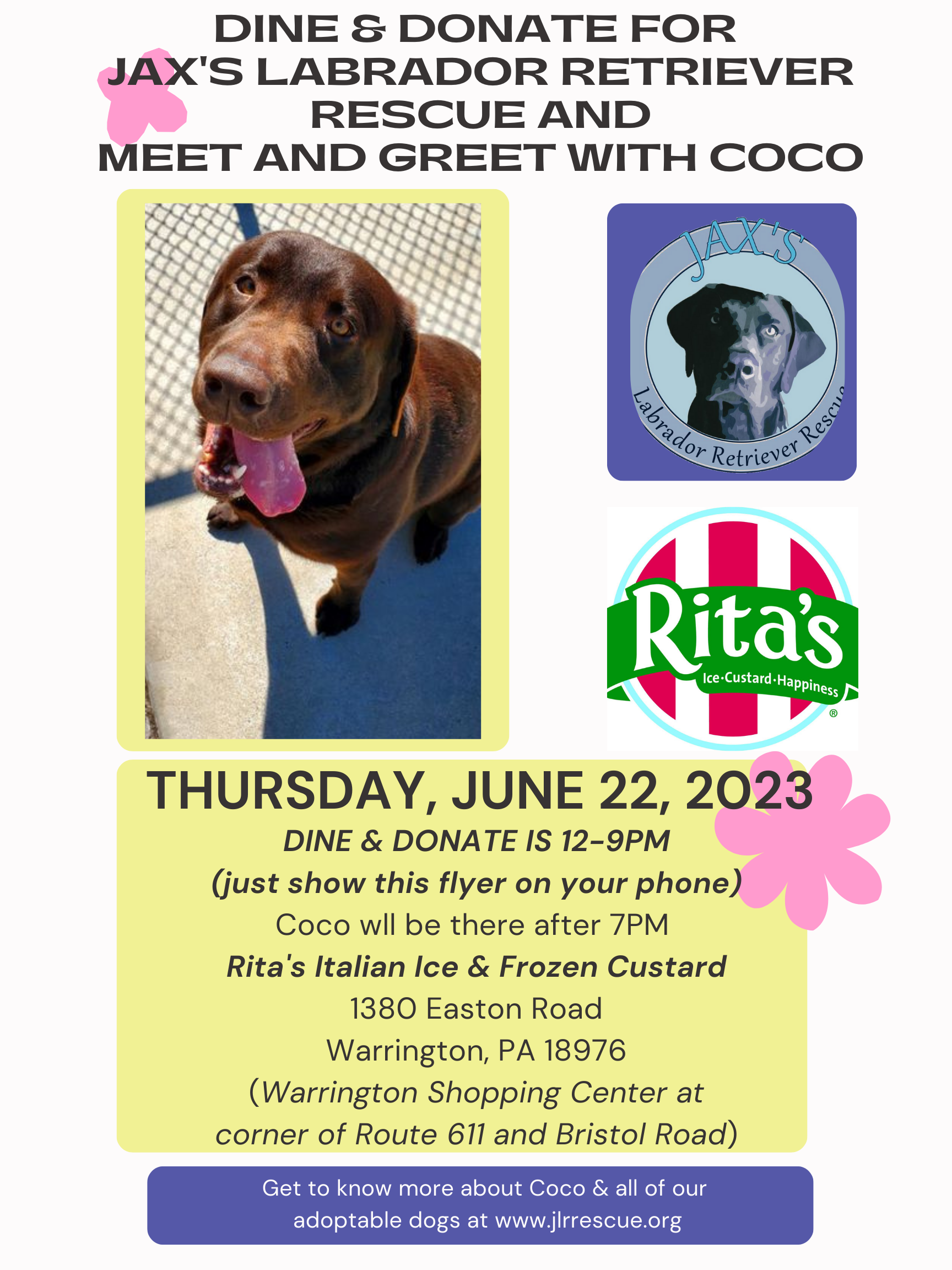 Dine & Donate at Rita’s and Meet & Greet with Coco