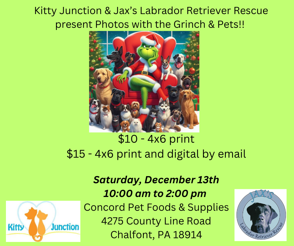 Photos with the Grinch and Pets @Concord Pets Foods & Supplies in Chalfont